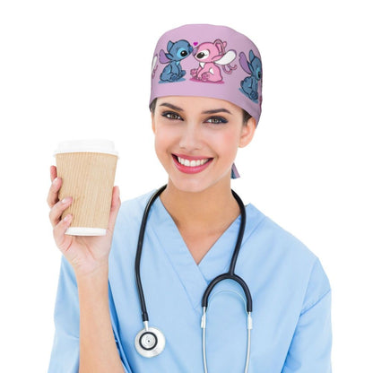 Custom Retro Cartoon Cleaning Working Cap Comfortable  Stitch Ohana Scrub Cap Surgicals Hat Nurse Scrubs Hat For Dentist