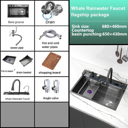 Stainless Steel Waterfall Kitchen Sink Digital Display Faucet Set Embossed Extra Large Single Slot Multiple Types of sinks