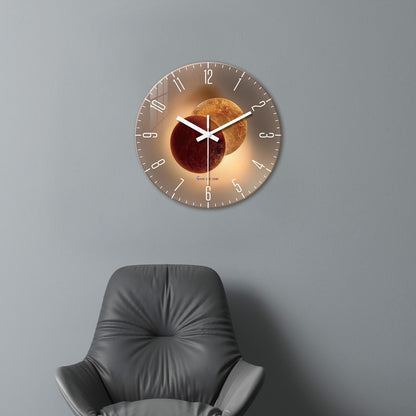 Light Luxury Shadow Pattern Tempered Glass Wall Clock for Living Room, Bedroom, Kitchen, Home Decoration, Silent Quartz Clock, Holiday Gift, 12 Inches, 14 Inches 16inch (Battery Not Included)