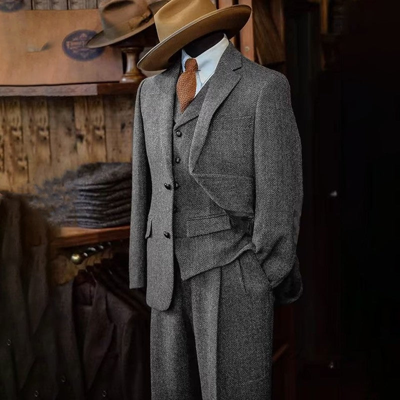 Men's Three-piece Suit Herringbone Pattern Single Breasted Slim Fit Suits for Men Suit Set Luxury 2025 Costumes Man Formal Suits