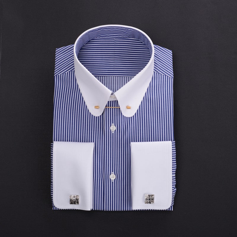 Men's Empire collar pinhole collar needle business shirt cotton retro round collar shirts for men