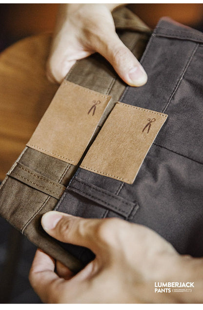 Maden Vintage Solid Logging Pants Versatile Cotton Straight Casual Lumberjack Pants with Zipper Fly and Pockets Trousers for Men