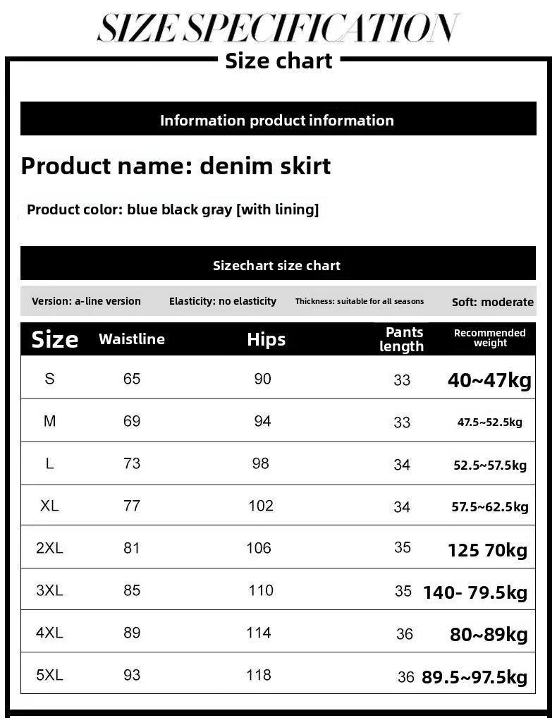 Plus Size High Waist Denim Mini Skirt for Women in Black Grey plus Size Slimming Summer New Style Short Skirts Sexy Girl Hong...