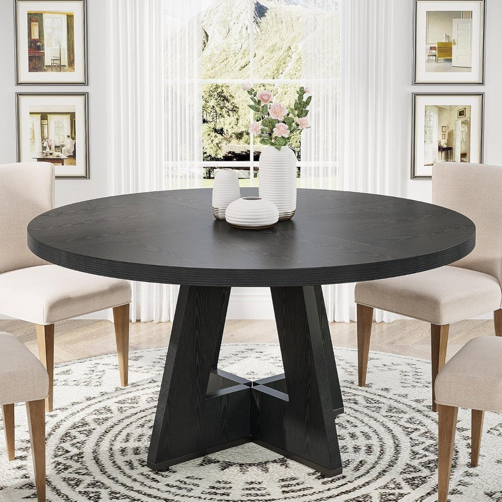 Tribesigns Round Dining Table Wood Kitchen Table for Dining Room, 47 in Dinning Room Tables for 4 Man, Farmhouse Dinner Table wi
