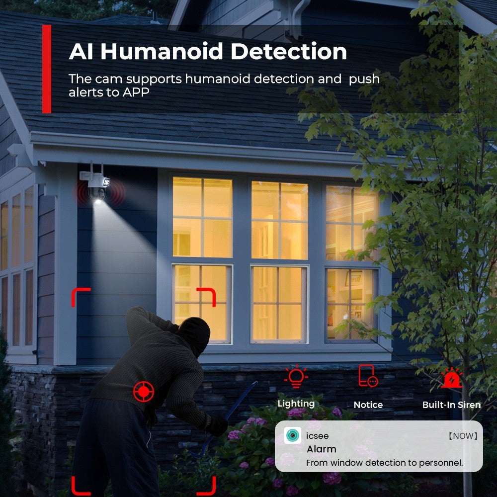 4K 8MP Wifi PTZ Camera Dual Lens Dual Screen Wireless Outdoor IP Camera Auto Tracking Security CCTV P2P Video Surveillance iCSee