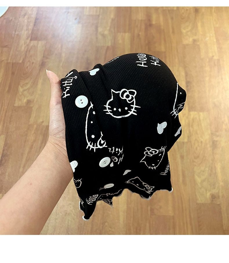 New Women Hello Kitty Pajamas Set Long Sleeve V-Neck Cardigan and Pants Cute Cartoon Homewear Sleepwear Loungewear Spring Autumn