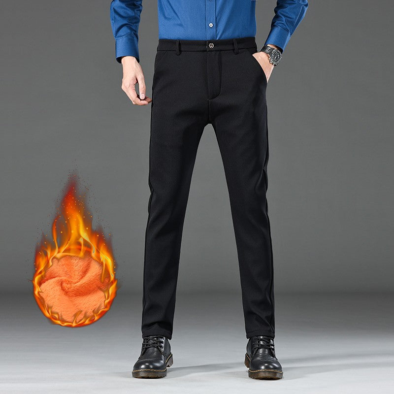 Winter Warm Men's Fleece Plush Pants Business Fashion Classic Style Black Blue Thick Warm Stretch Trousers Male Brand Clothing