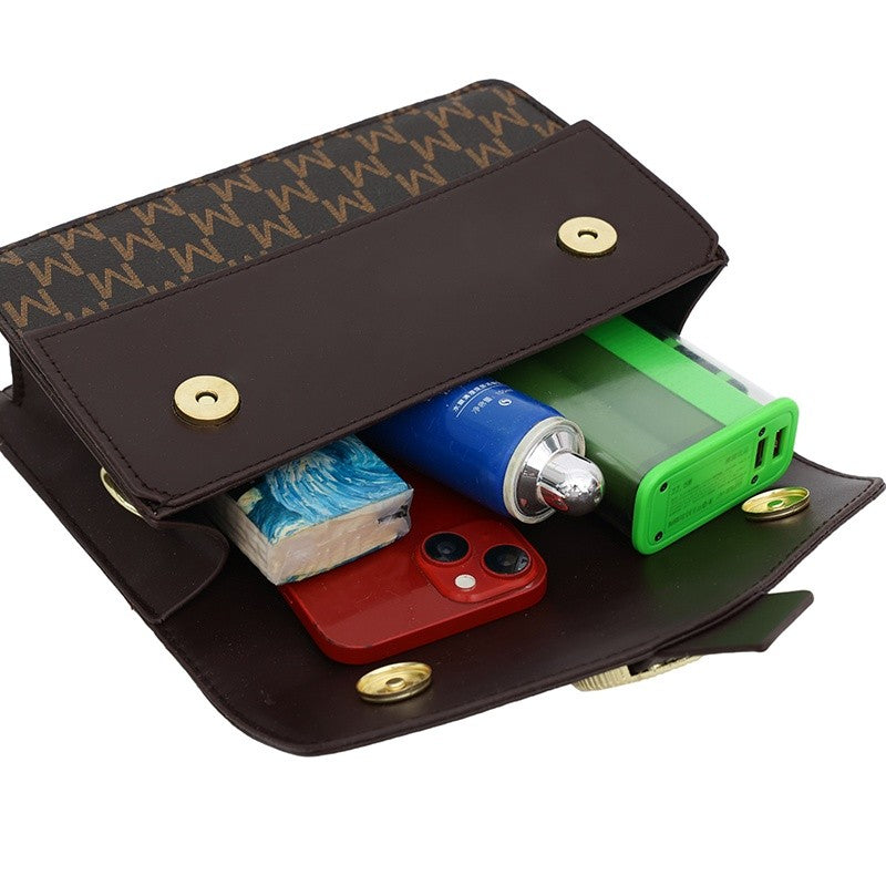 Women's retro shoulder bag, simple small square bag with printed lettering, stylish crossbody bag