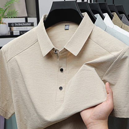 Summer business breathable short sleeved polo shirt with collar top, 2025 new item solid color collar short sleeved shirt