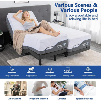 Twin XL Adjustable Beds with Thickened Foam Frame, Adjustable Bed Base with Wireless Remote, Separate Head/Foot Lift, Ea