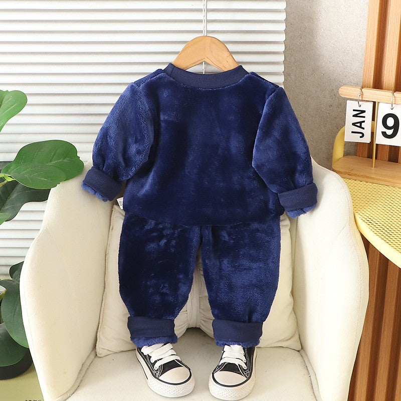 Autumn Winter Baby Boys Homewear Sets Fashion Cartoon Bear Flannel Fleece Clothes for 1-6 Years Kids Sleepwear Children Pajamas