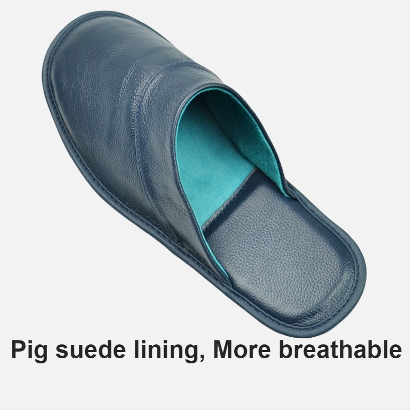 Genuine Cow Leather Slippers Homes in indoor slipper Spring Autumn summer men women elderly non-slip casual single Slides shoes
