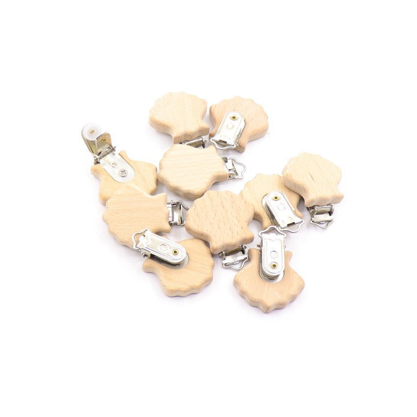 5Pcs/Sets Baby Pacifier Clips BPA Free Cute Modelling Beech Pacifier Clip Baby DIY Cartoon Animal Wooden Log Nipple Chain Holder