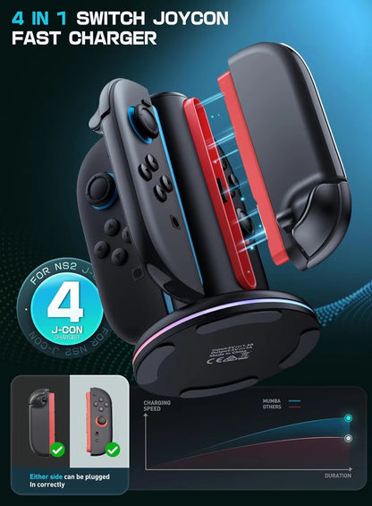 4-In-1 Charger Station For Switch 2 Joy Con Accessories Switch2 Joycon Controller Stand Fast Charging Dock