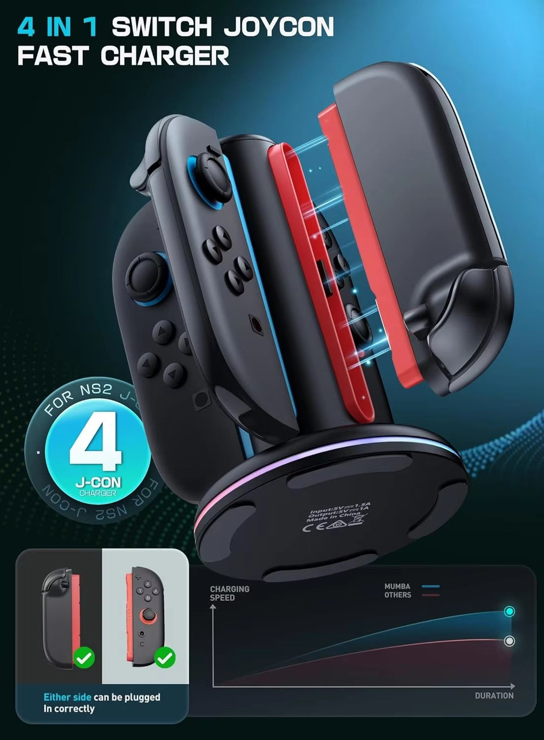 4-In-1 Charger Station For Switch 2 Joy Con Accessories Switch2 Joycon Controller Stand Fast Charging Dock