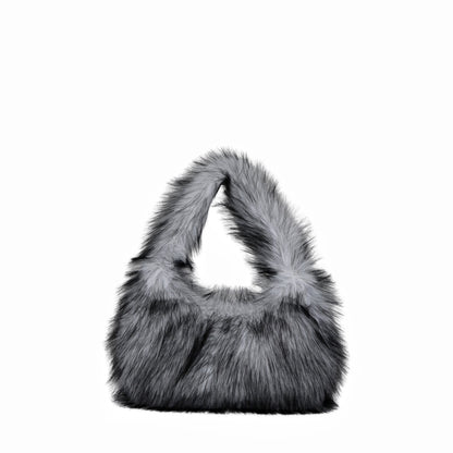 Solid Color Plush Dumpling Bag Simple Style Niche Design Faux Fur Handbag Tote Small Women's Underarm Hobo Bag
