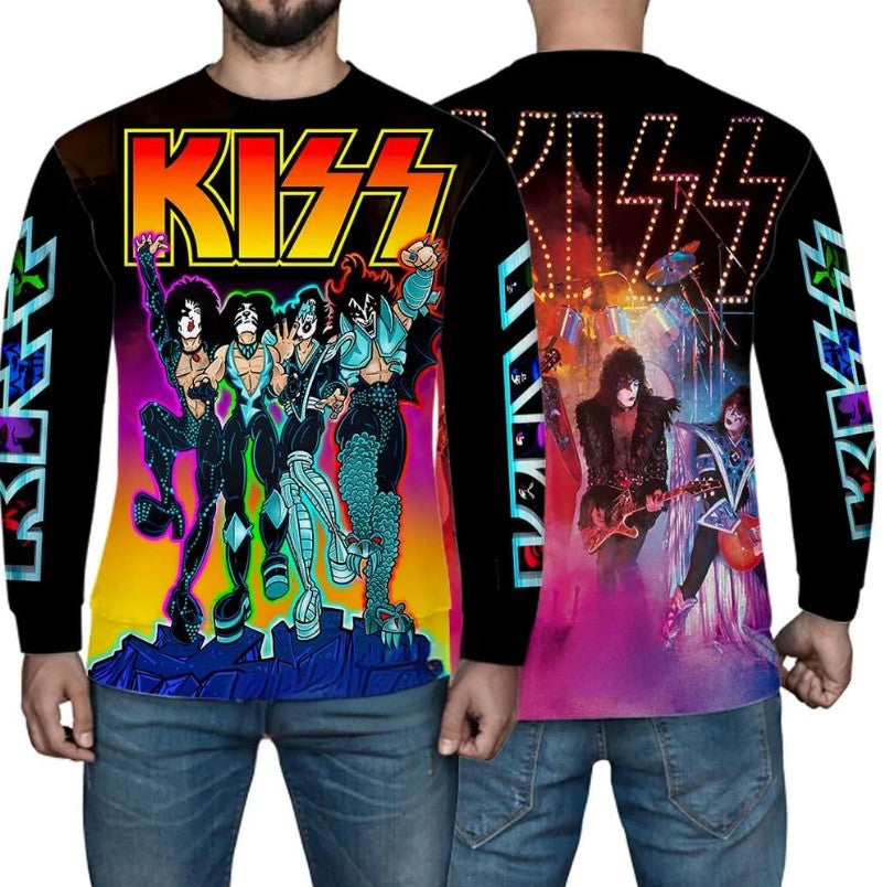 KISS BAND Tshirt Men Fashion Graphic T shirts 3D Printing Men's Clothing Breathable Simple Long Sleeve Hip Hop T-shirt Tops