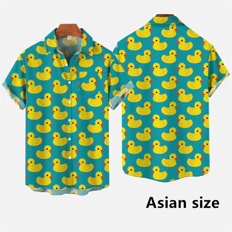 Hawaiian Men Shirts  3D Print Cartoon Cute Duck Printing Short Sleeve Shirt Hip Hop Summer Button Shirts For Men
