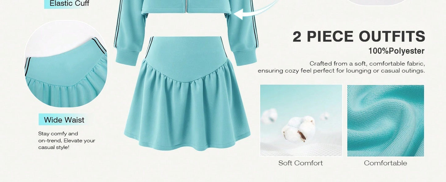 Y2K Co-Ords 2 Piece Sets Woman Quarter Zip Crop Top And Tennis Skort Outfit Casual Workout Lounge Wear Clothes Women Skirts Sets