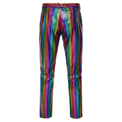 Novas Calças Masculinas Luxuosas de Terno Xadrez com Lantejoulas Moda Masculina Festa de Dança Bar KTV Casual Calças Pequenas Elásticas