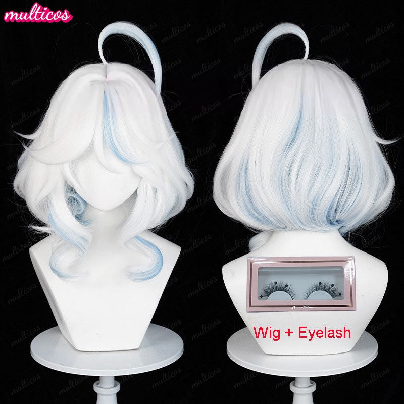 High Quality Focalors Wig Fontaine Furina Cosplay Wig Game Genshin Blue White Heat Resistant Synthetic Hair Anime Wigs + Wig Cap