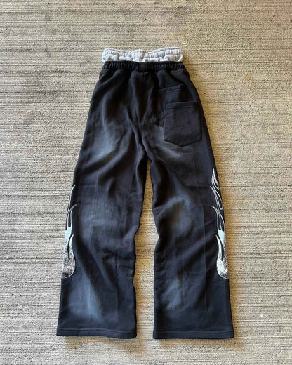 Calça de Moletom Y2K Masculina Feminina Gótica Hip Hop Americana com Patch de Letras Y2K Dupla Camada Larga Elástica na Cintura Calça Jogger Casual