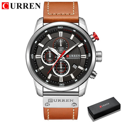 CURREN Brand Watch Men Leather Sports Watches Men's Army Military Quartz Wristwatch Chronograph Male Clock Relogio Masculino