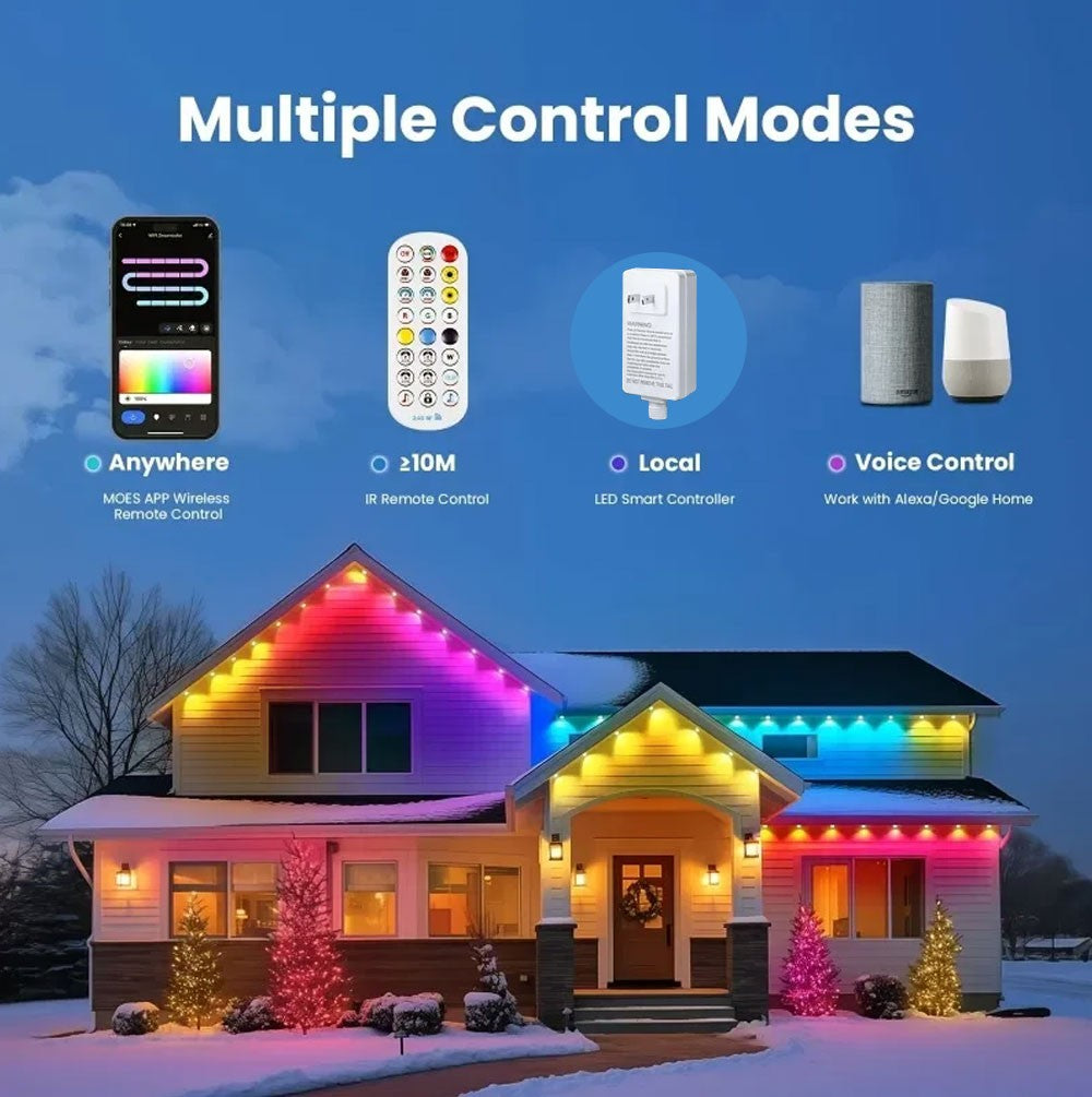 External Permanent RGB IC Waterproof Smart Light String, with Music-Synchronized Dynamic Lighting Effects for Holiday Decoration