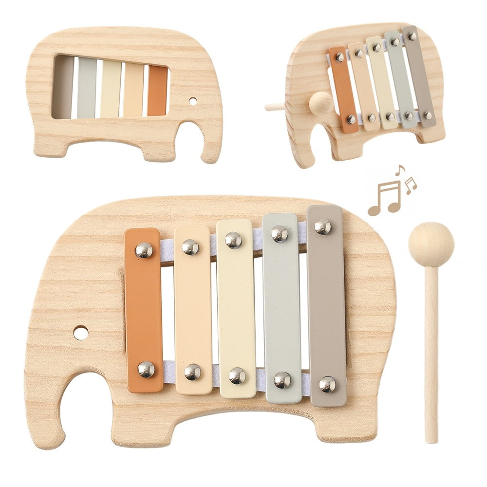 1pc Baby Wooden Rattle Wooden Elephant Xylophone Baby 0 3 Years Toys Make Sound Toys Music Rattle Wooden Kids Instruments Toys