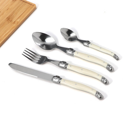 Conjunto de 4 Garfos, Facas e Colheres de Bife Jaswehome Laguiole, Acabamento Espelhado, Aço Inoxidável Coreano, Talheres de Prata