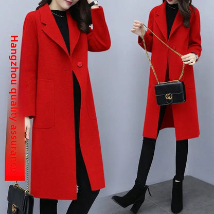 Plus Size Ladies Thickened Winter Coat Long Open-Front Woolen Jacket Loose Fit plus Size Fashionable Autumn Winter Korean Sty...