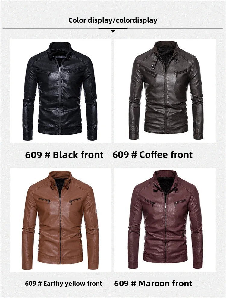 New Men's PU Leather Jacket Motorcycle Style Stand Collar Youth Fashion Outerwear Casual Male Coat Teenage Boy's Biker Vest