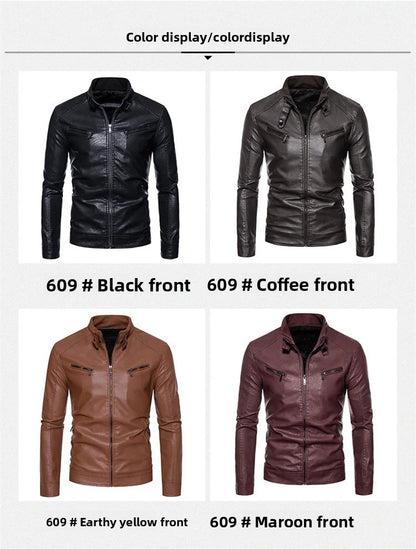 New Men's PU Leather Jacket Motorcycle Style Stand Collar Youth Fashion Outerwear Casual Male Coat Teenage Boy's Biker Vest