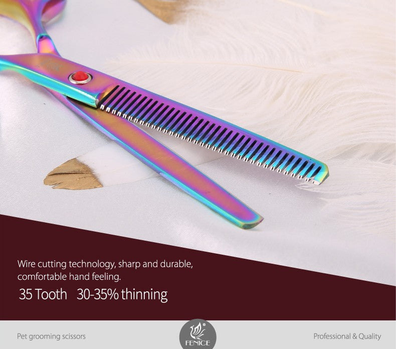 Conjunto de tesouras de tosa Fenice novo design colorido 7.0 polegadas tesouras retas de desbaste curvadas