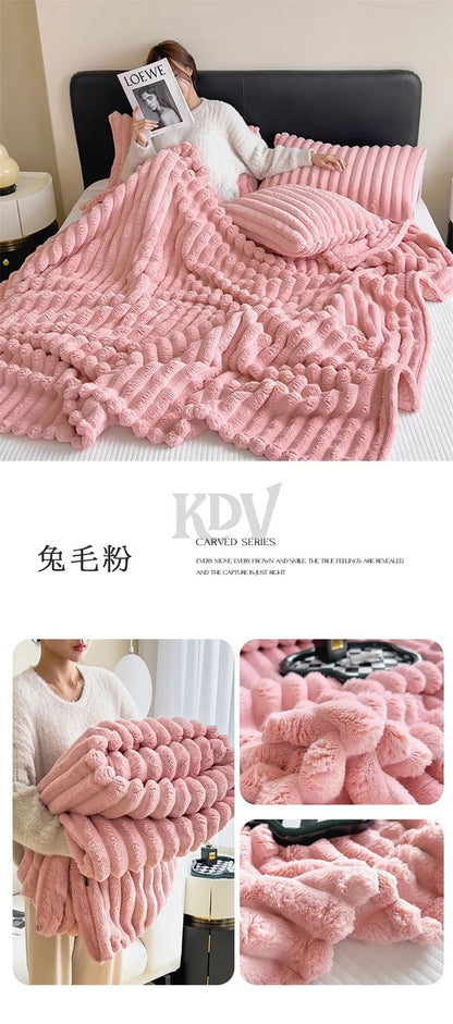 Luxury Soft Faux Rabbit Fur Throw Blanket Fluffy Warm Solid Color Plush Blanket for Sofa Bed Single Double Spring Autumn Plaid