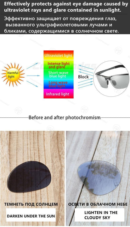 CoolPandas Óculos de Sol Fotocromáticos Masculinos Polarizados Sem Aro para Esportes ao Ar Livre Óculos de Condução Dia Noite Camaleão Óculos Masculinos