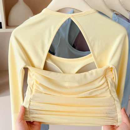 Women's Long-Sleeve Sports Top with Chest Pads, Yoga Wear, Pilates Training Fitness Apparel, Running