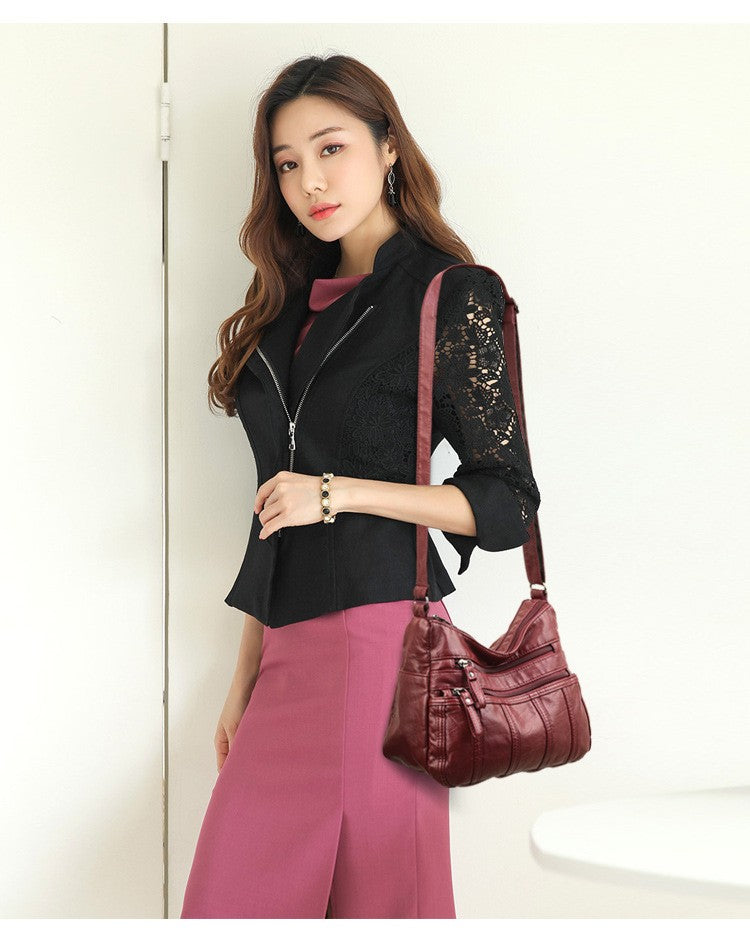 Fashion Soft Leather Crossbody Bags for Women 2025 Casual Female Multi Pocket Messenger Bags Retro Handbags Ladies Shoulder Bags