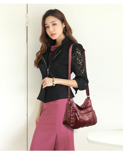 Fashion Soft Leather Crossbody Bags for Women 2025 Casual Female Multi Pocket Messenger Bags Retro Handbags Ladies Shoulder Bags