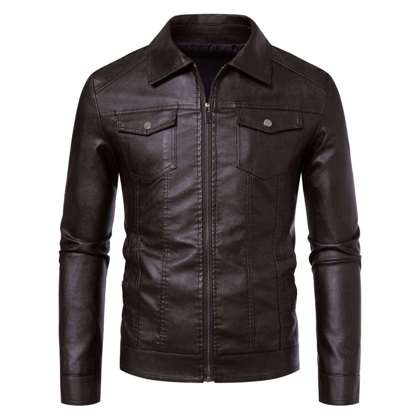 Men's Leather Jacket 2025 New Spring Autumn Winter Korean Style Slim Fit Trendy Fleece Lined Thickened Motorcycle Jacket Men's