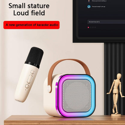 Máquina de karaokê K12 com 1/2 microfones sem fio portátil 5.3 sistema de alto-falante Bluetooth PA luzes RGB áudio doméstico KTV presentes infantis