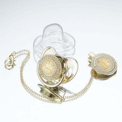 Miyocar Bling Custom Pink Brave Lion Pacifiers Bring 3 Replacement Silicone Teat Include All Size for Boy Girl Baby Shower Gift