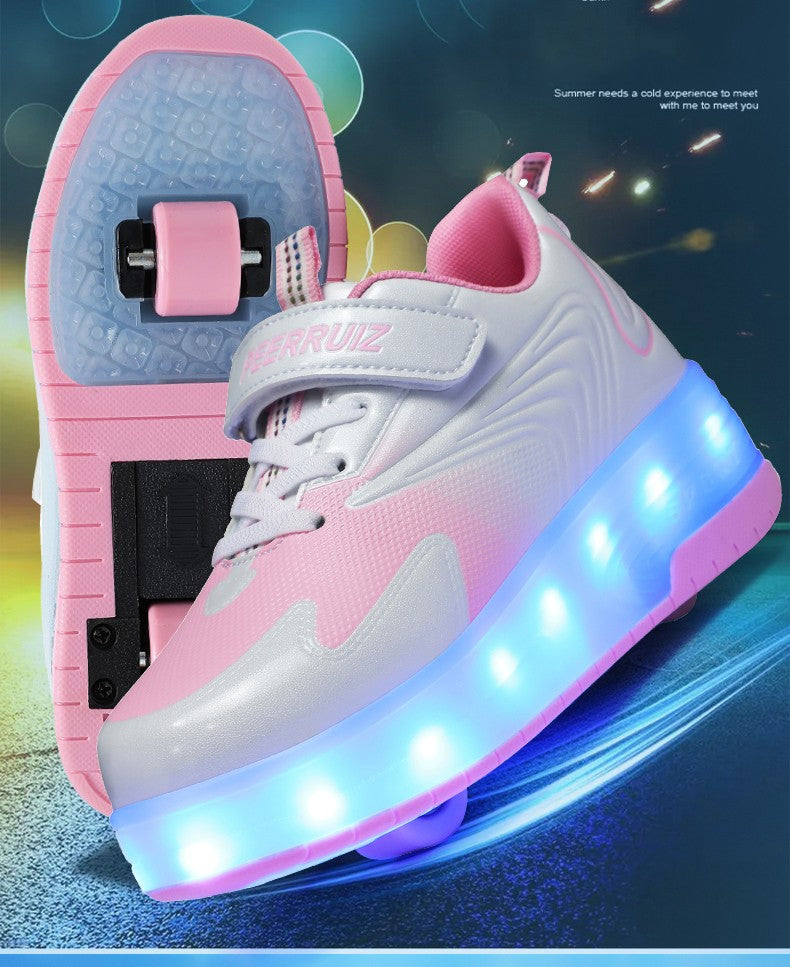 Kids Sneakers USB Recharge Light Up Skates Shoes Boys Girls Casual Skateboarding Shoe Roller Skate Outdoor Sports Shoes With LED