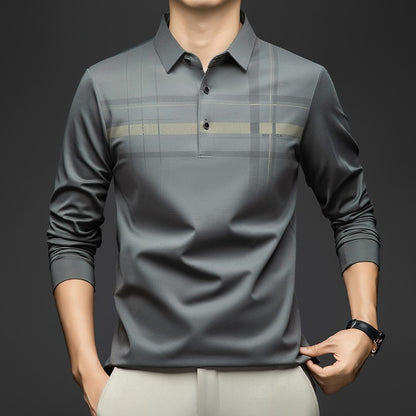 BROWON Polo T Shirt for Man 2025 Formal Business Slim Long Sleeve Tshirt Men Casual Loose Stripe Shirt for Man Designer Clothes