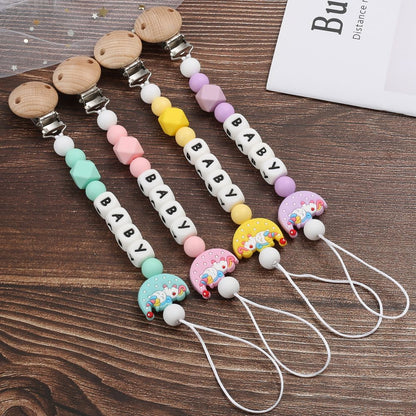 Personalized Name Baby Pacifier Clips Cartoon Moon Silicone Teether Nipple Chain For Nursing Chew Toys Baby Dummy Holder Chain
