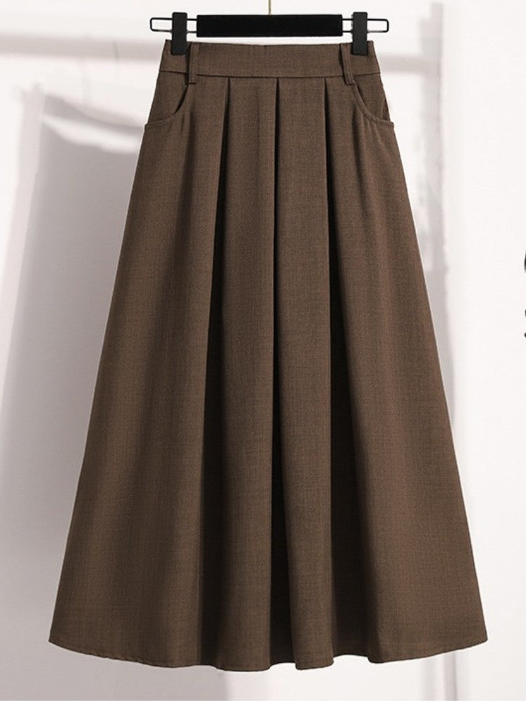 Solid Versatile Medium Length Pleated Skirt 2026 Plus Size Skirts A-Line Maxi Gown Spring Autumn New Half-length Umbrella Skirt