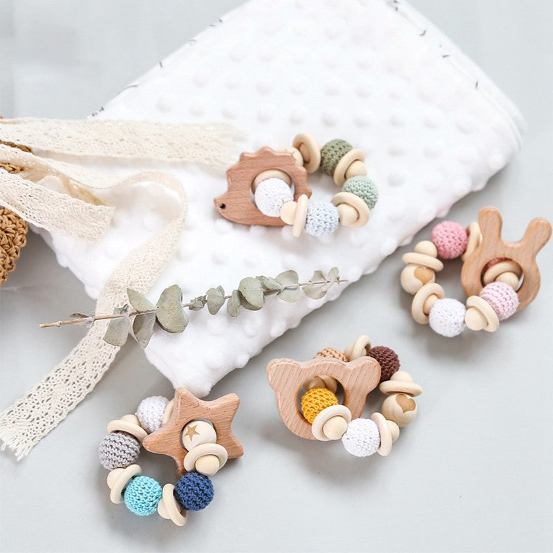 Wooden Rattle Teether Baby Toys Crochet Beads Baby Teether Baby Nursing Bracelet Rattle Chewable Teething Beads For Kids Gifts
