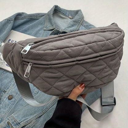 Quilted Patchwork Crossbody Bag - Large Nylon Purse, Multi-Pocket, Adjustable Strap. Grey Gift-Ready!