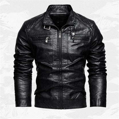 PU Leather Jacket Men Autumn Winter Motorcycles Faux Leather Coats Fashion Male Stand Collar Moto Biker Vintage Casual Outwear