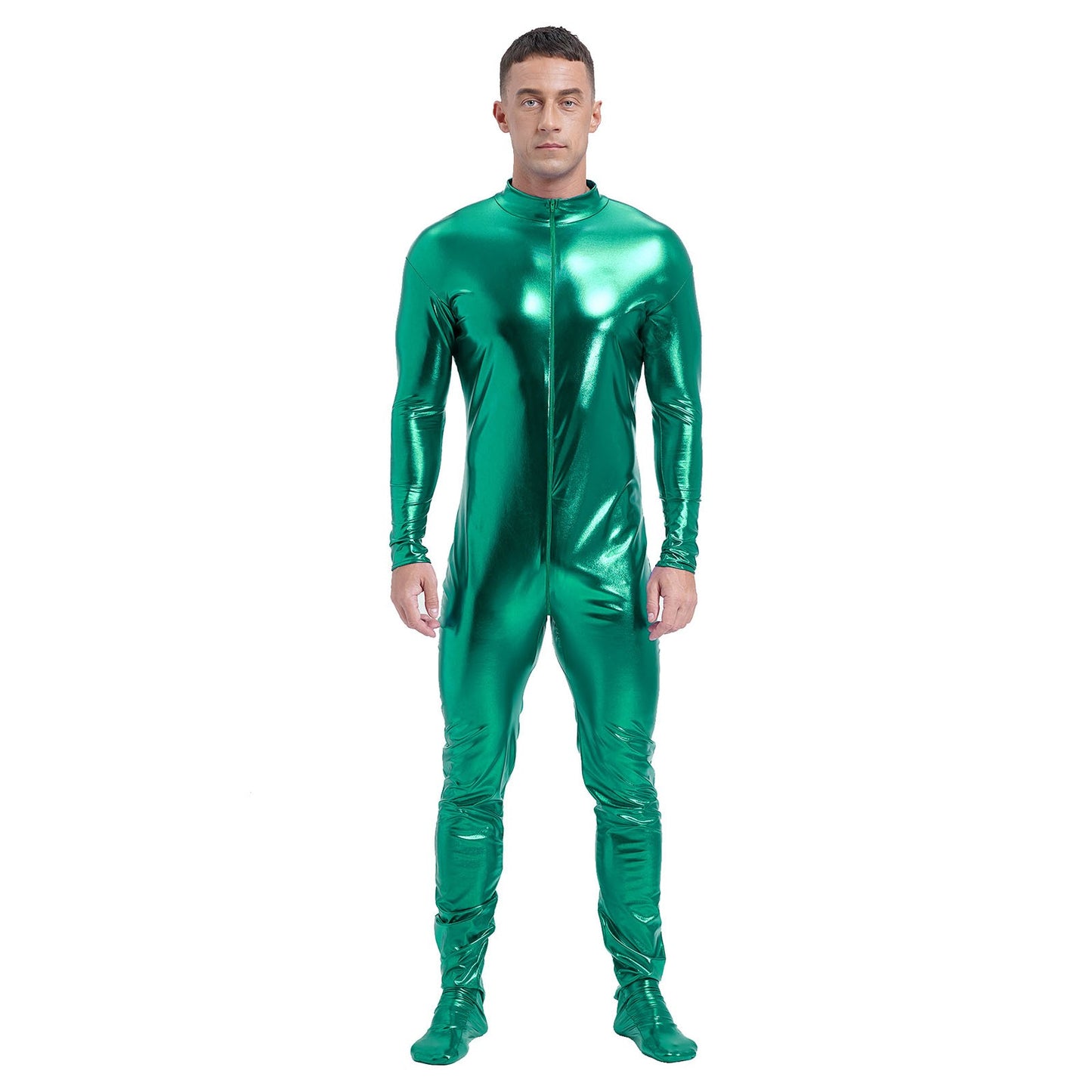 Men's Shiny Metallic Zentai Dress-up Jumpsuit Cosplay Costume Performance Stage Disco Clubwear Full Body Unitard Tights Leotard